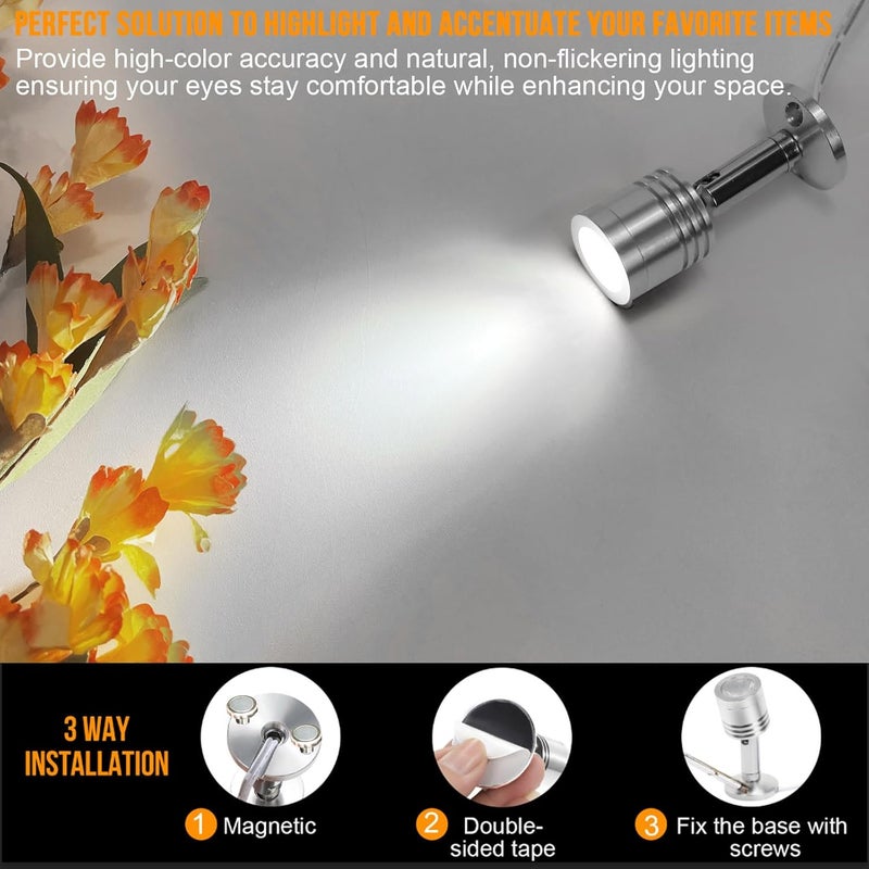 Taysing LED Mini Indoor Spotlight – Accent Lighting for Display Shelves, Paintings, Plants, Jewelry, Showcase, Under Cabinet – Adjustable Indoor Spot Light(Cold White Dimming&Timing) - Image 3